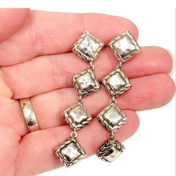 John Hardy Estate Palu Hammered Drop Earrings 2" Silver JH65 - Picture 8 of 8